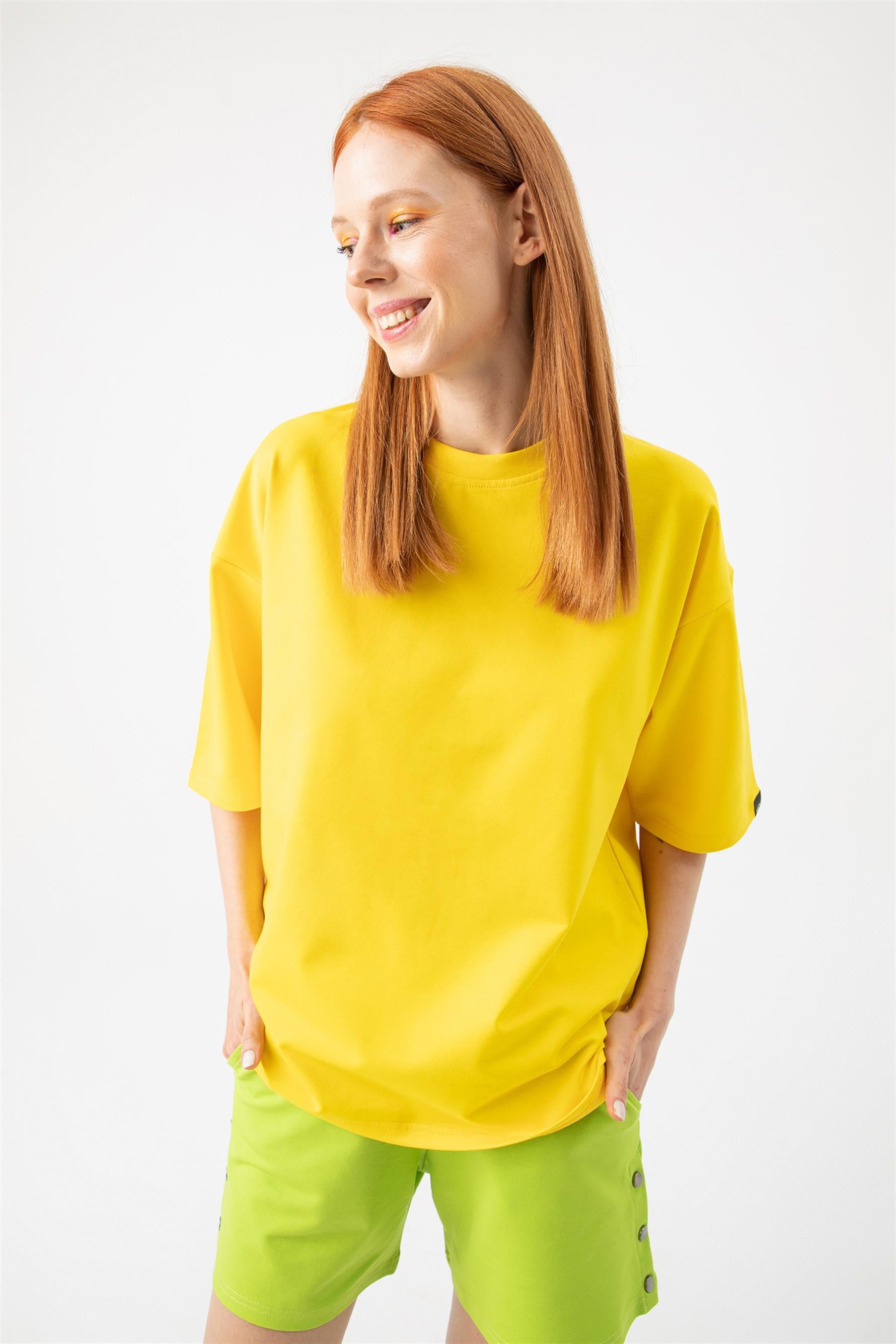 Kadın Base Oversize Sarı T-Shirt