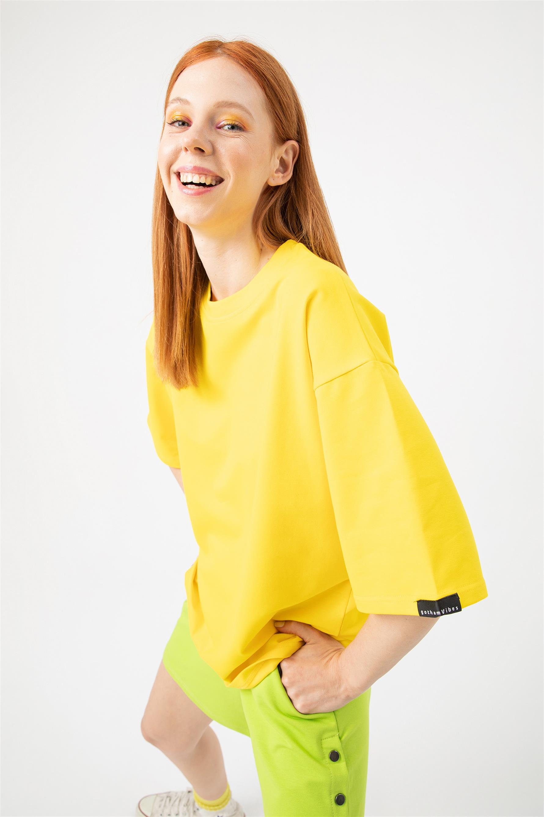 Kadın Base Oversize Sarı T-Shirt