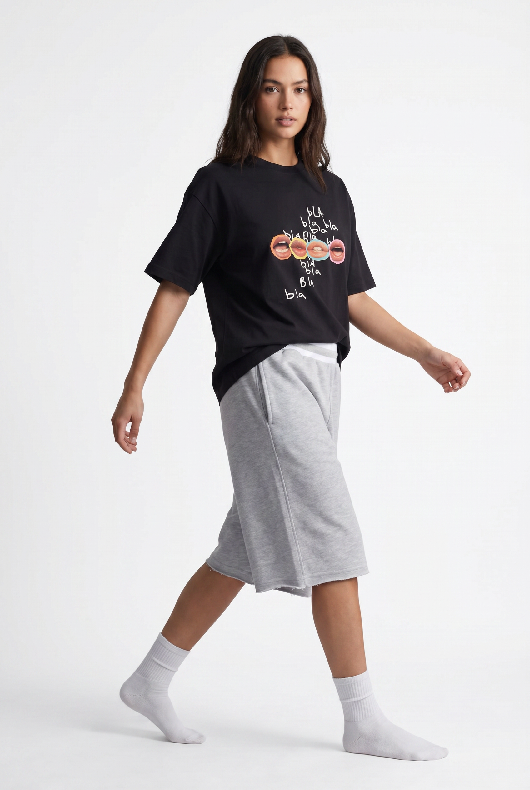 Kadın Bla Bla Oversize Siyah T-Shirt