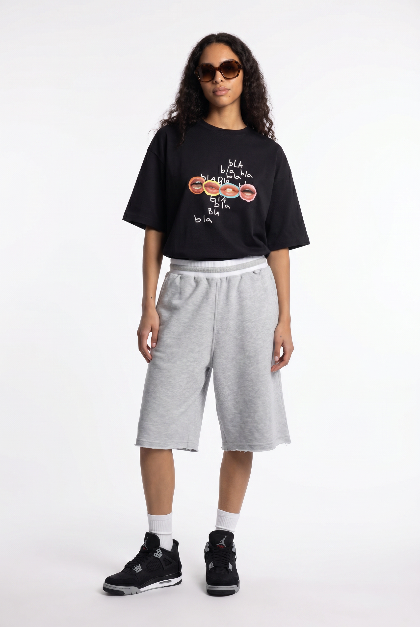 Kadın Bla Bla Oversize Siyah T-Shirt