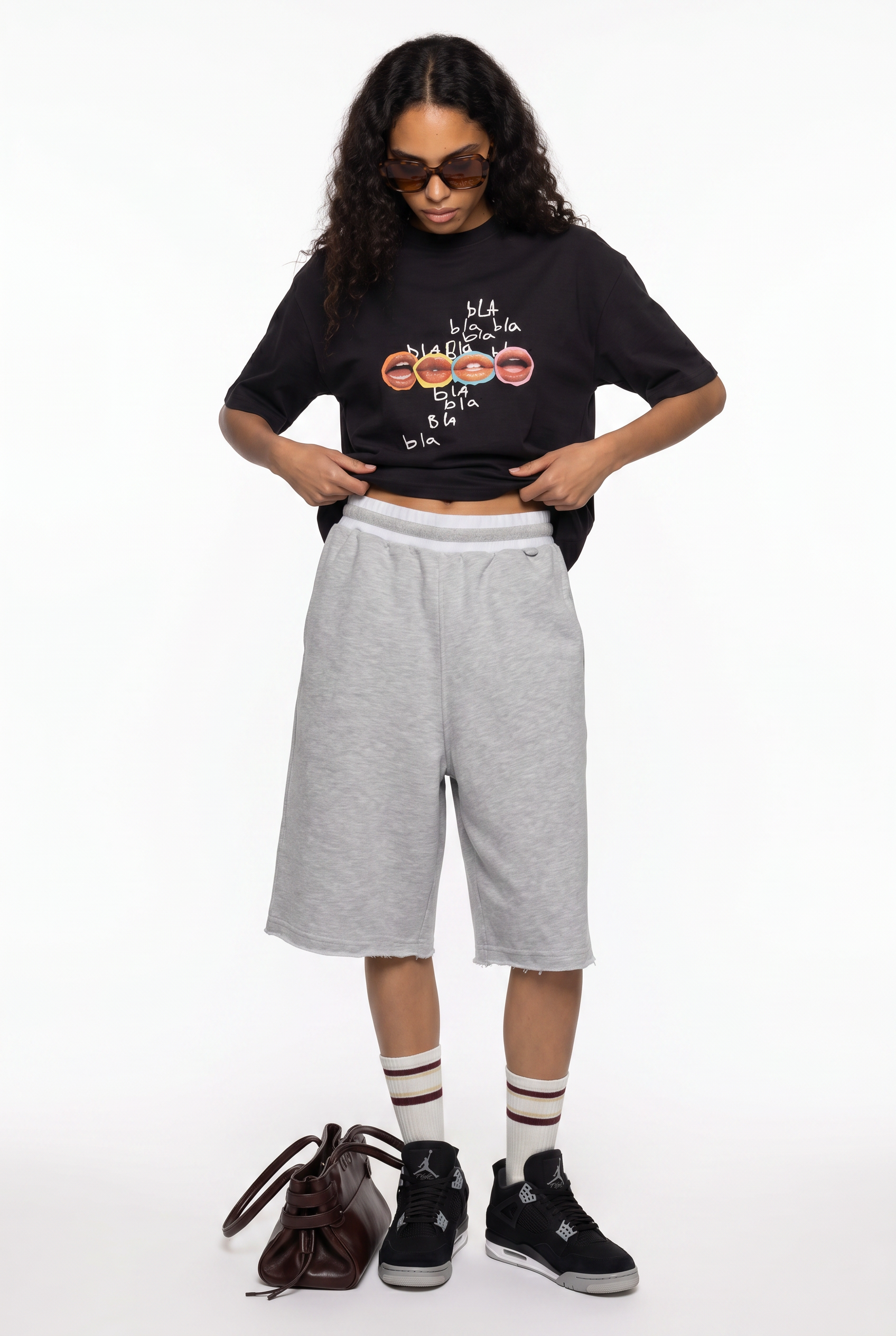 Kadın Bla Bla Oversize Siyah T-Shirt
