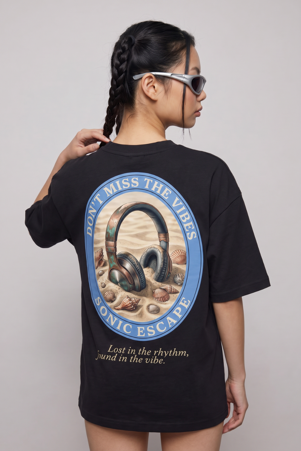 Kadın Boxy Rhytm Siyah Premium T-Shirt