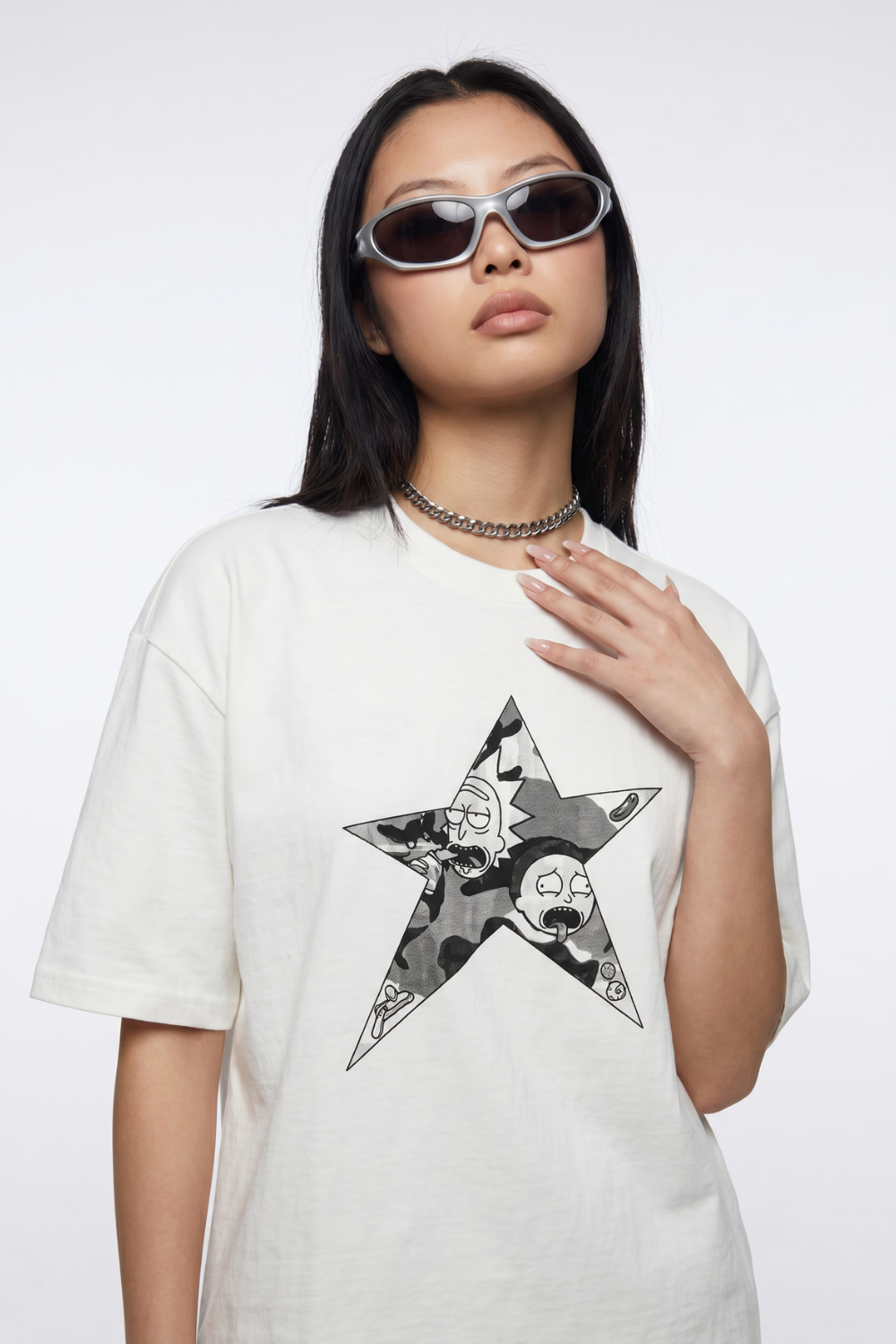 Kadın Boxy Rick Beyaz Premium T-Shirt
