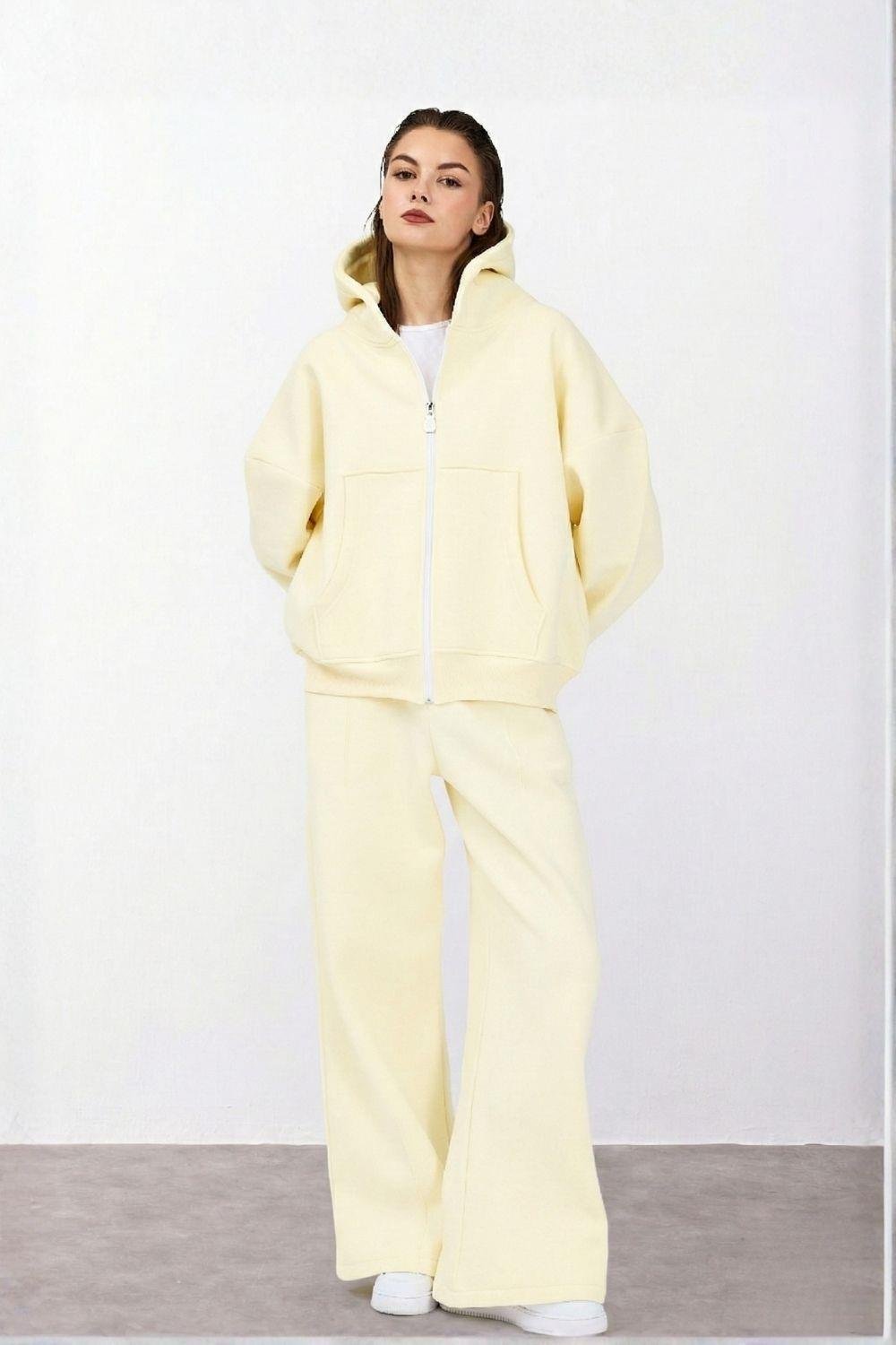 Kadın Chill Bol Paça Vanilya Sarısı Eşofman Alt