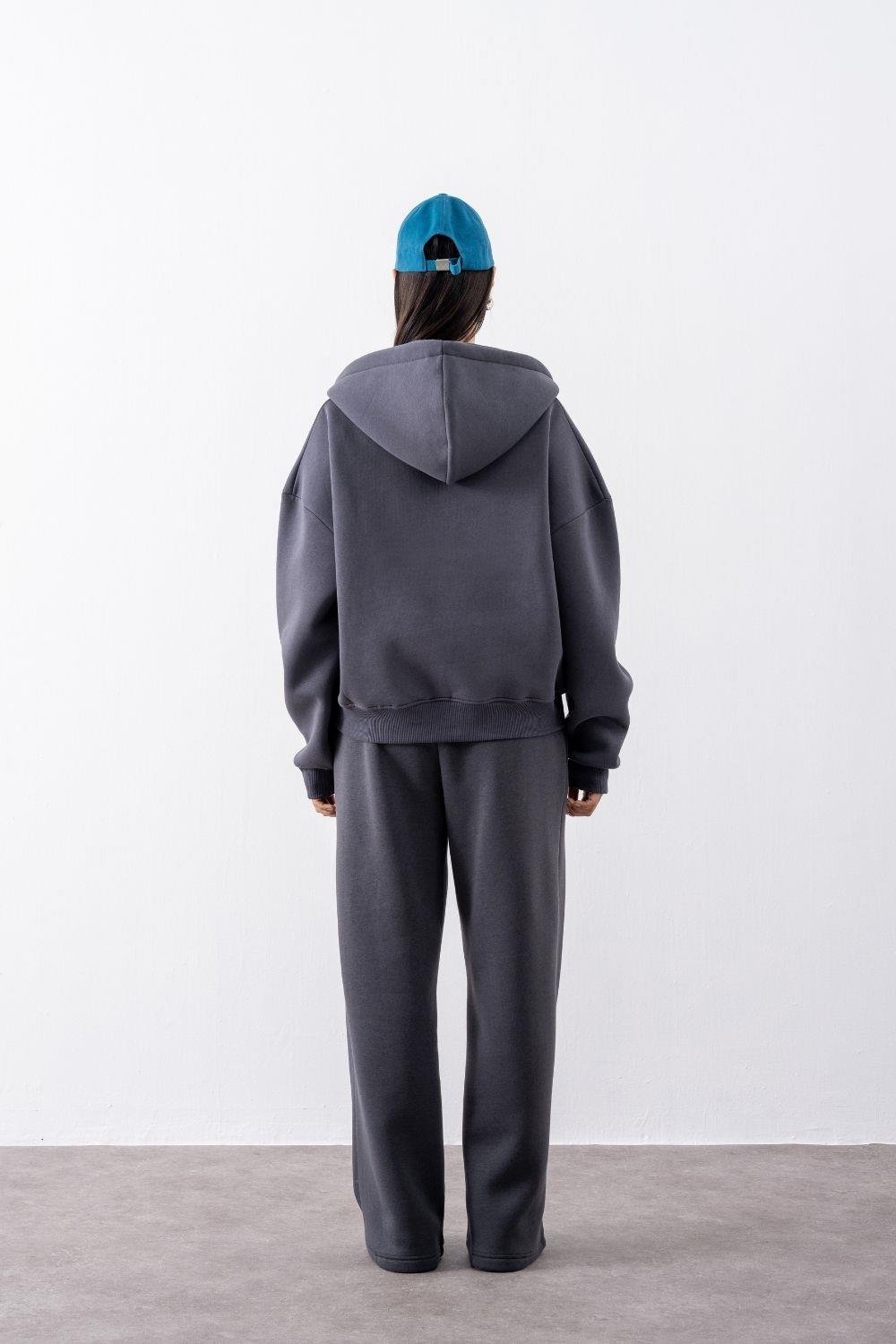 Kadın Chill Oversize Antrasit Fermuarlı Sweatshirt