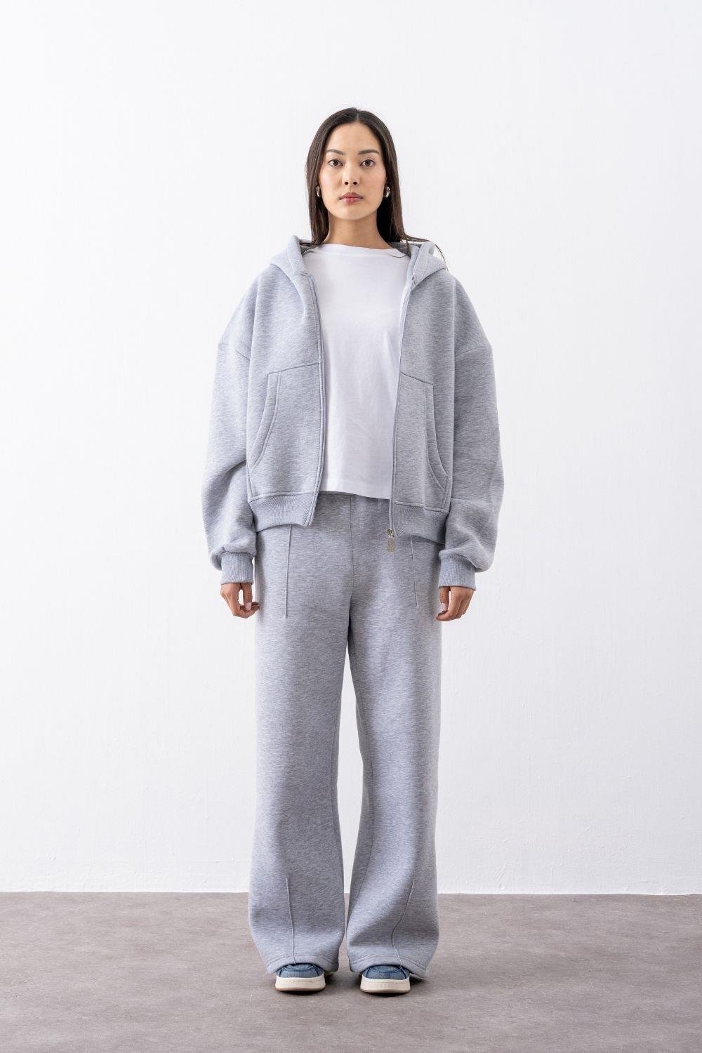 Kadın Chill Oversize Gri Fermuarlı Sweatshirt
