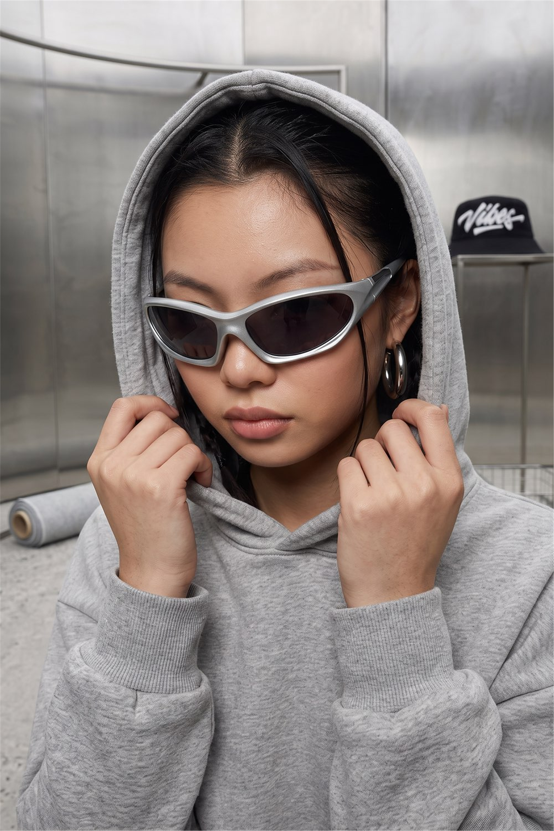 Kadın Chill Oversize Gri Hoodie