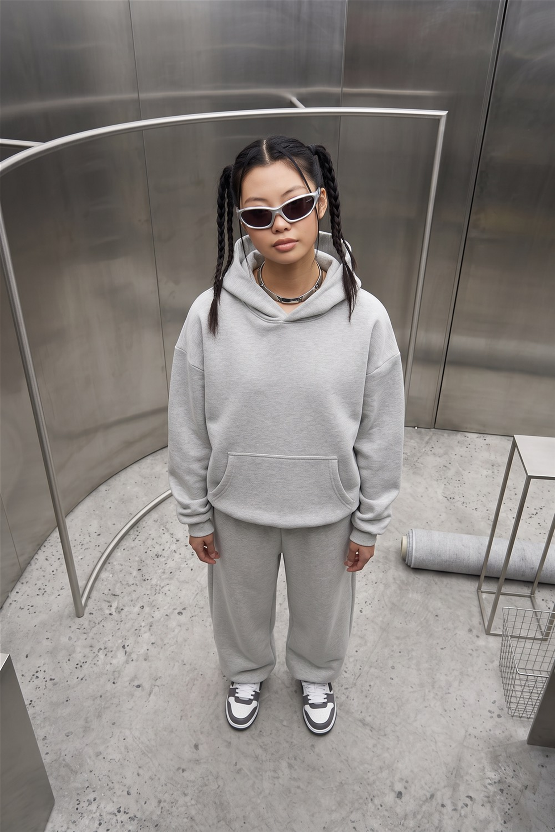 Kadın Chill Oversize Gri Hoodie