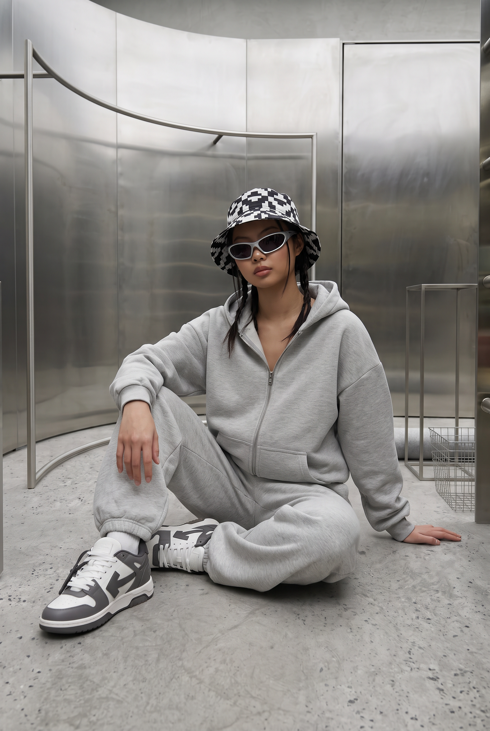 Kadın Chill Oversize Gri Zip Sweatshirt
