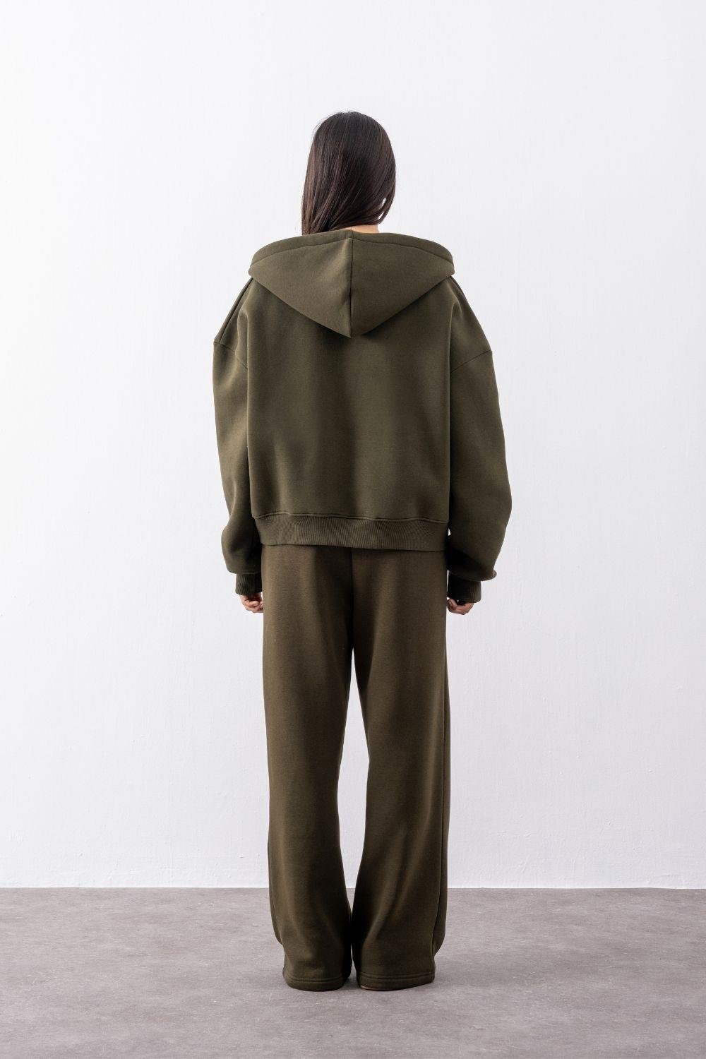 Kadın Chill Oversize Haki Fermuarlı Sweatshirt