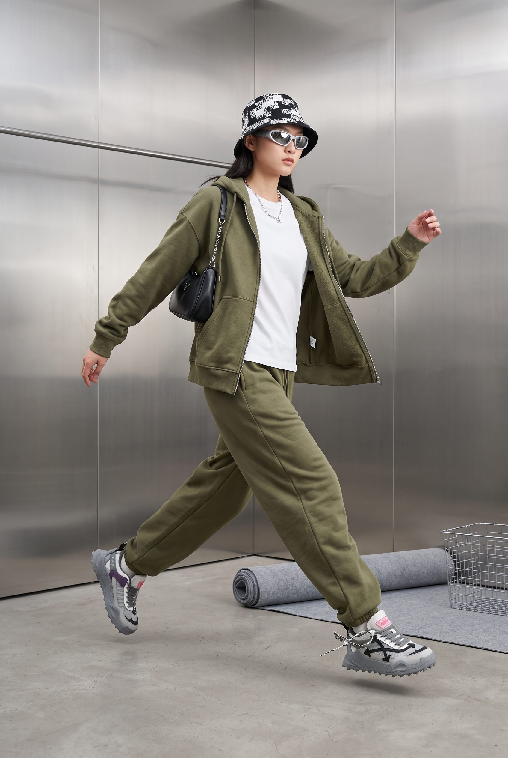 Kadın Chill Oversize Haki Zip Sweatshirt