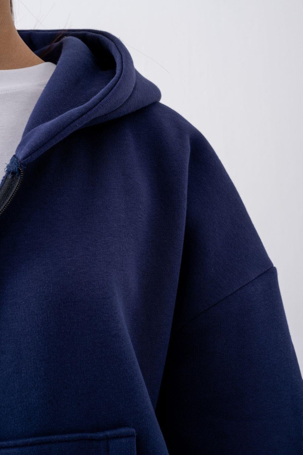 Kadın Chill Oversize Lacivert Fermuarlı Sweatshirt