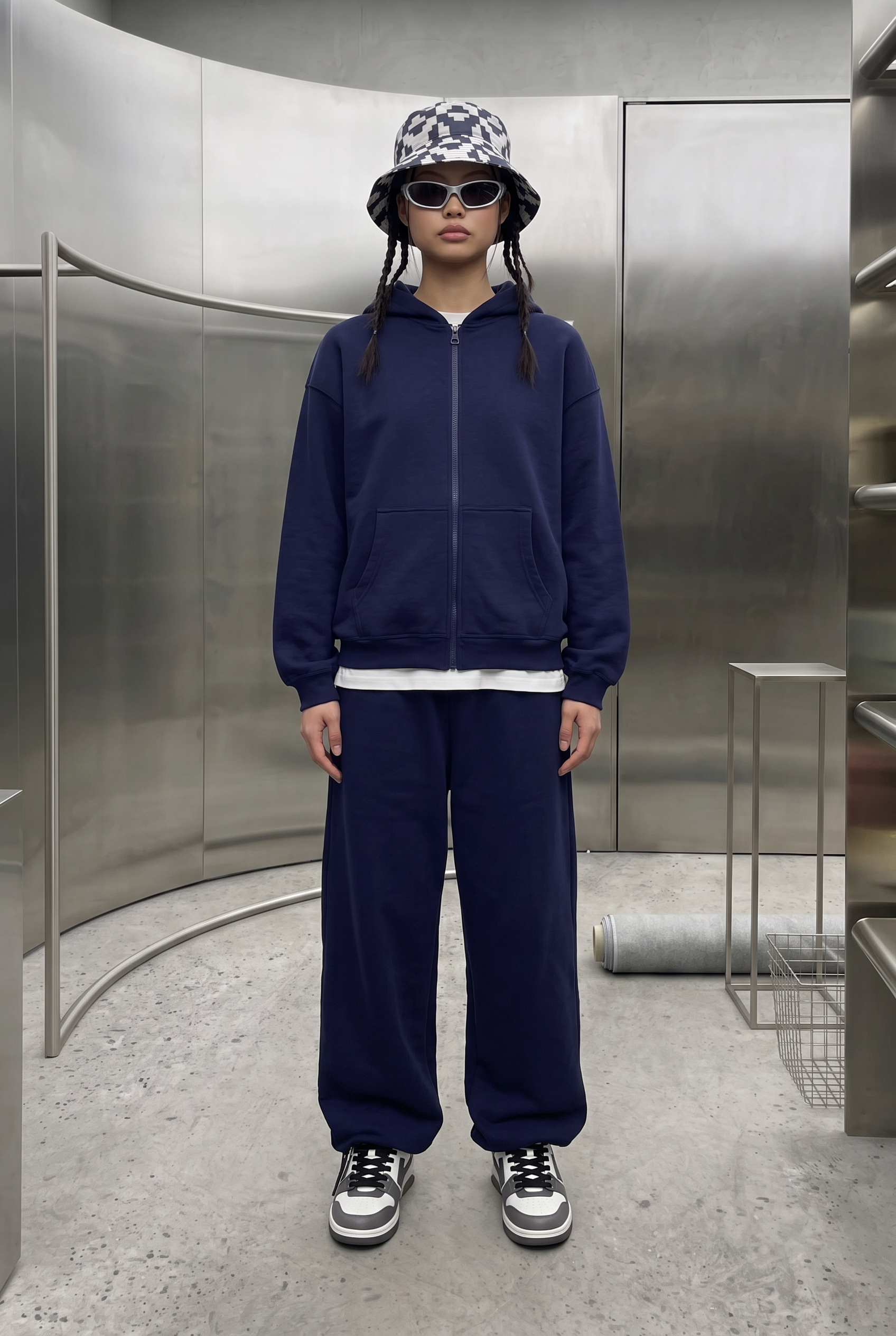 Kadın Chill Oversize Lacivert Zip Sweatshirt
