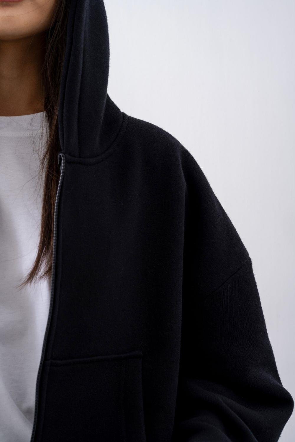 Kadın Chill Oversize Siyah Fermuarlı Sweatshirt