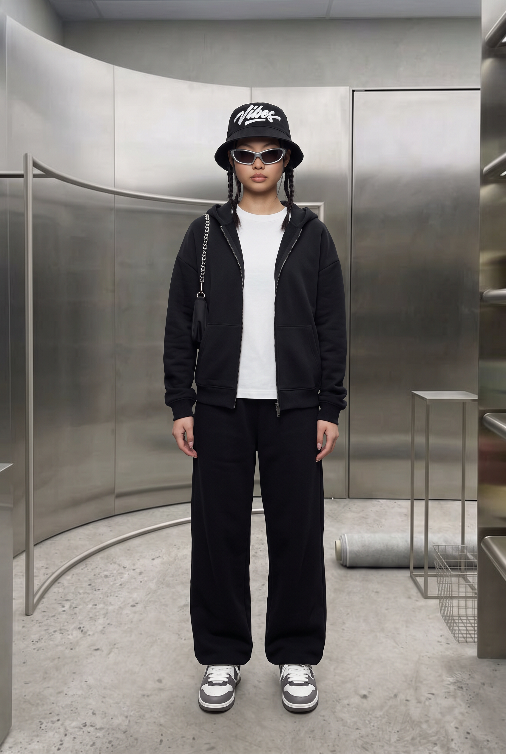Kadın Chill Oversize Siyah Zip Sweatshirt