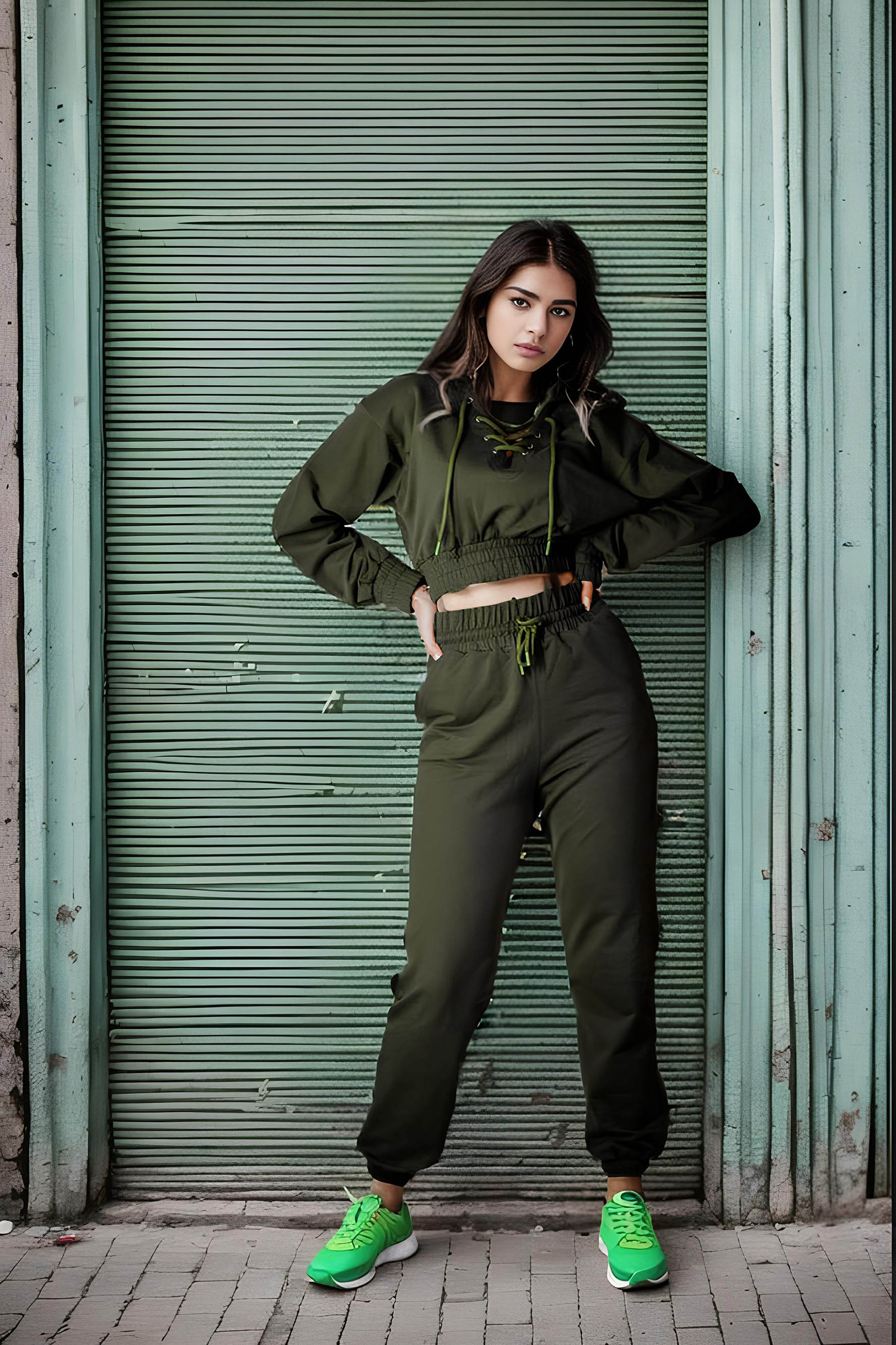 Kadın Equality Haki İpli Crop Sweatshirt