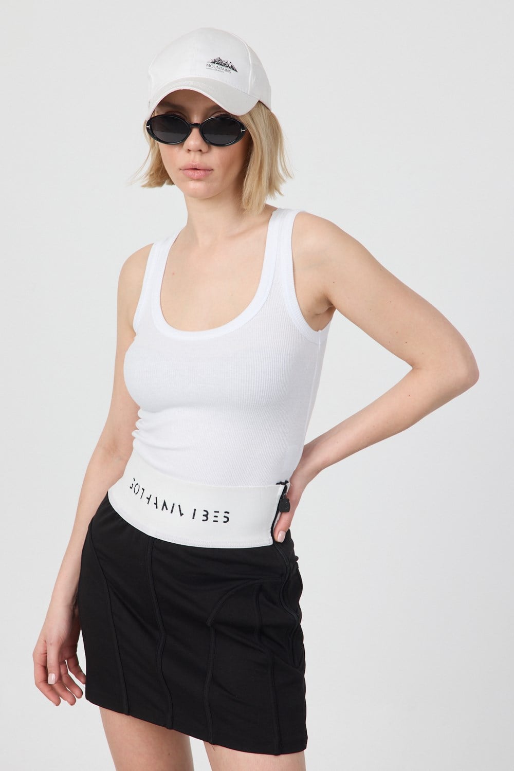 Kadın Fitilli Kalın Askılı Basic Beyaz Atlet