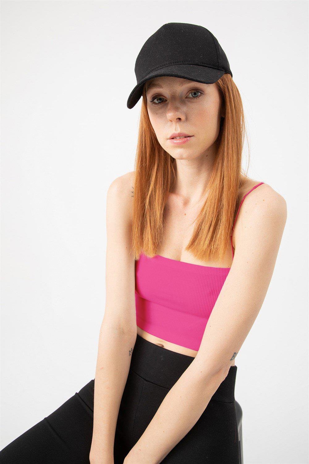 Kadın Fuşya Fitilli İp Askılı Crop Top