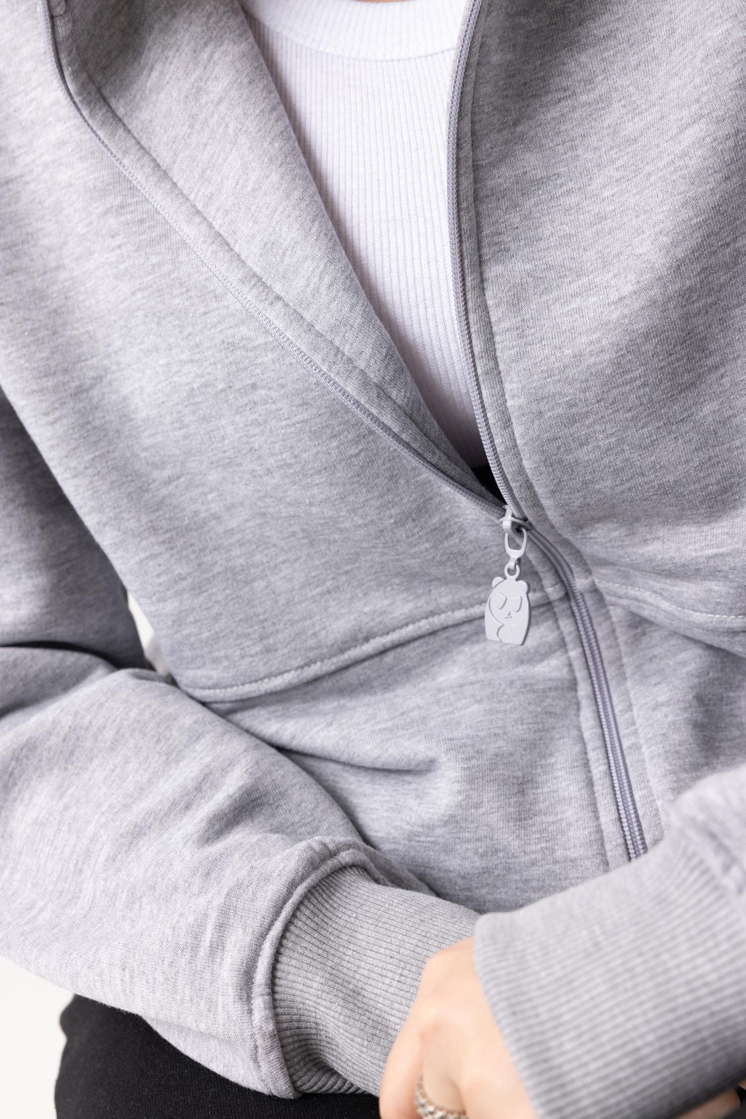 Kadın Gri Dik Yaka Fermuarlı Oversize Sweatshirt