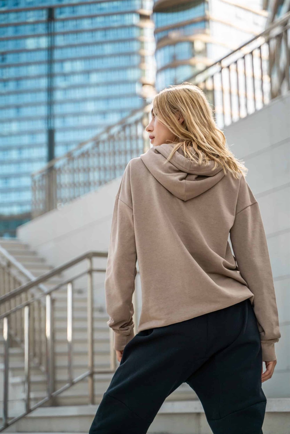 Kadın High Oversize Bej Hoodie