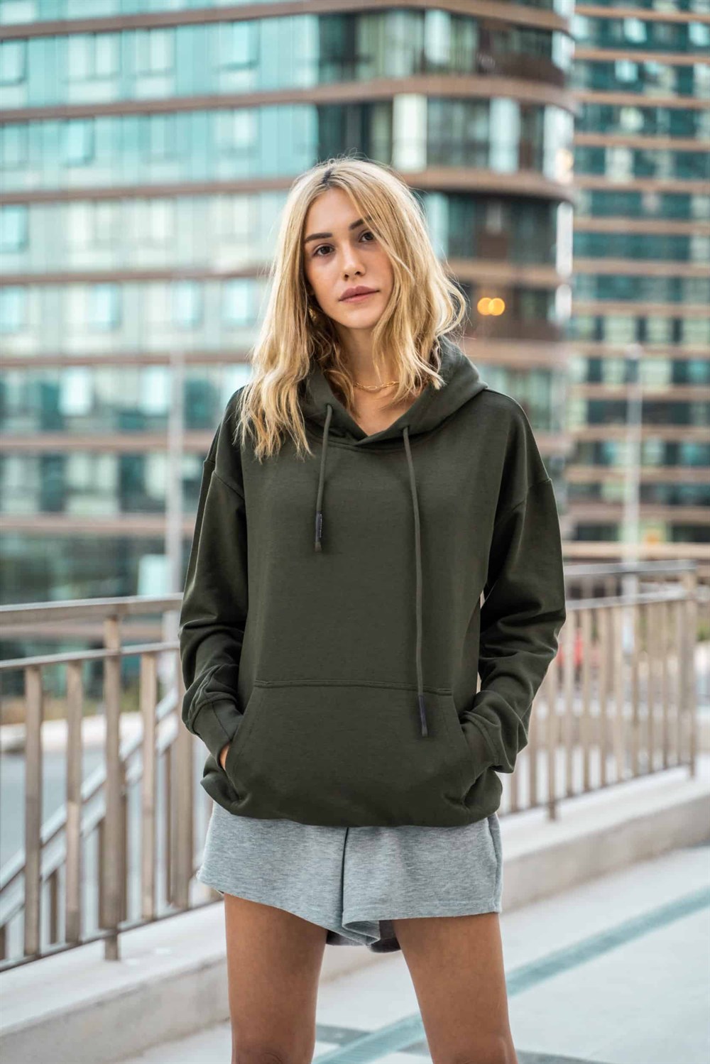 Kadın High Oversize Haki Hoodie