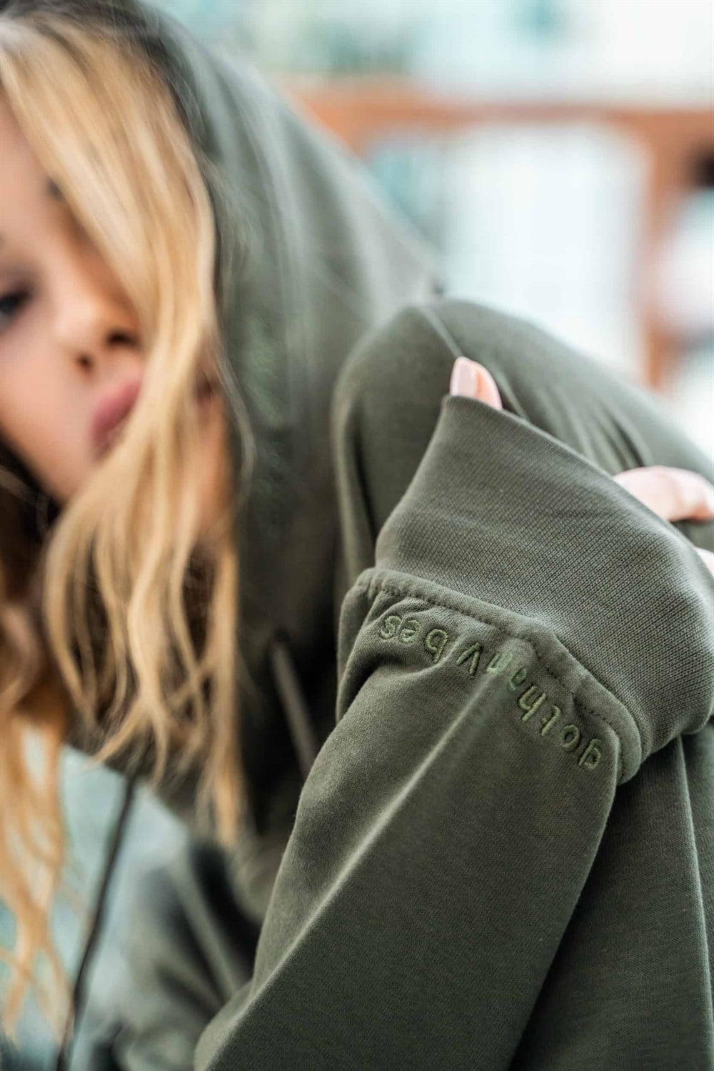 Kadın High Oversize Haki Hoodie