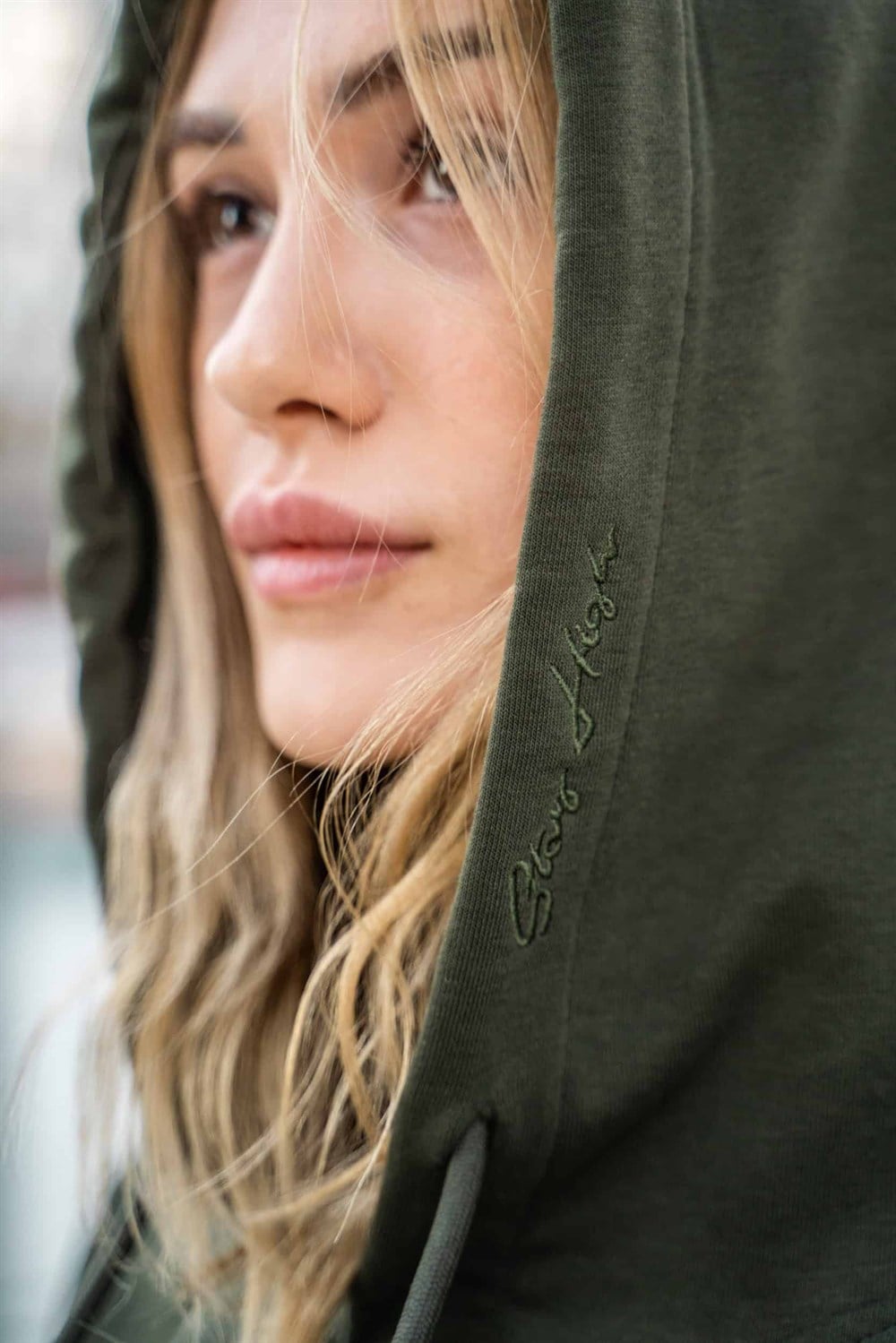 Kadın High Oversize Haki Hoodie