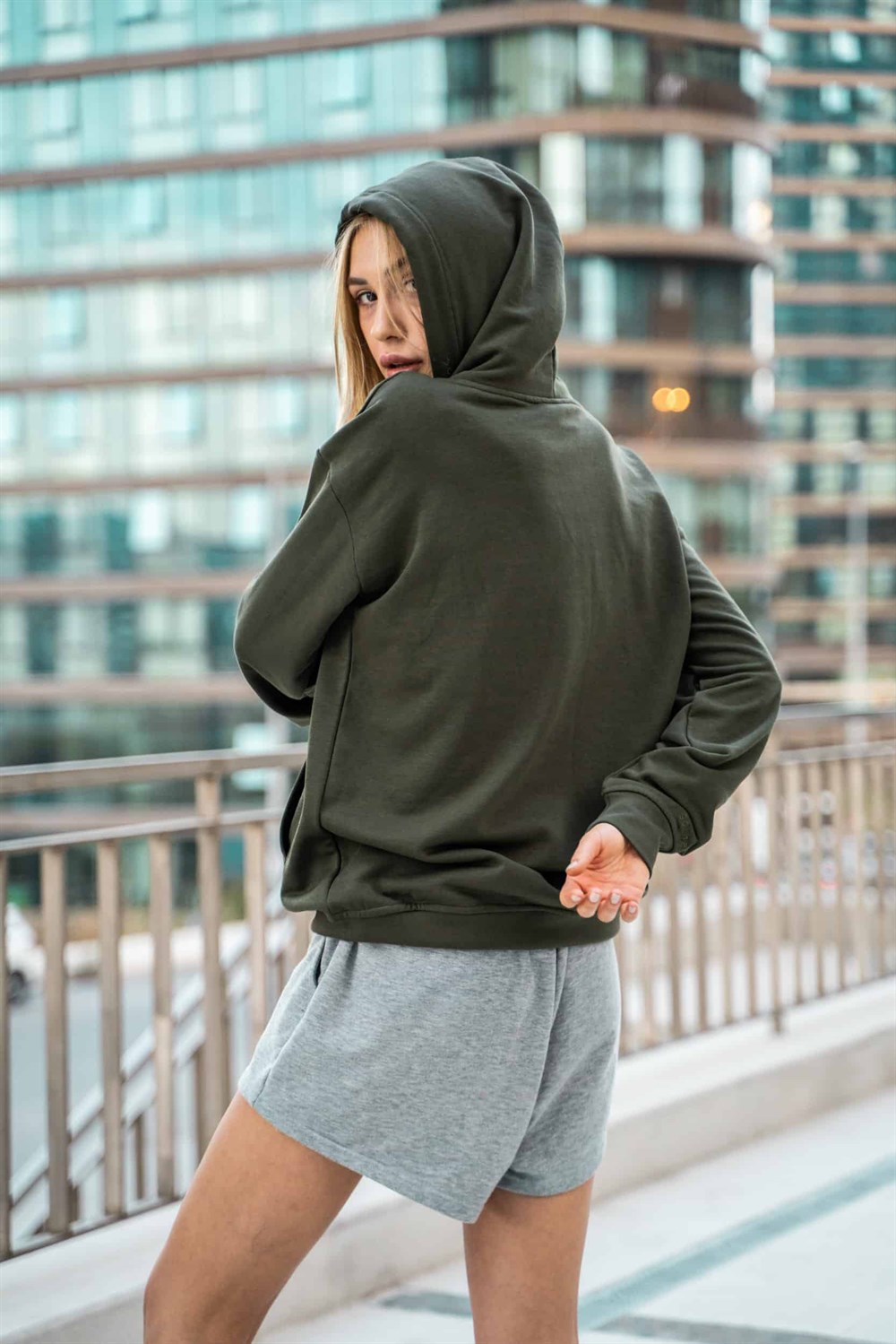 Kadın High Oversize Haki Hoodie
