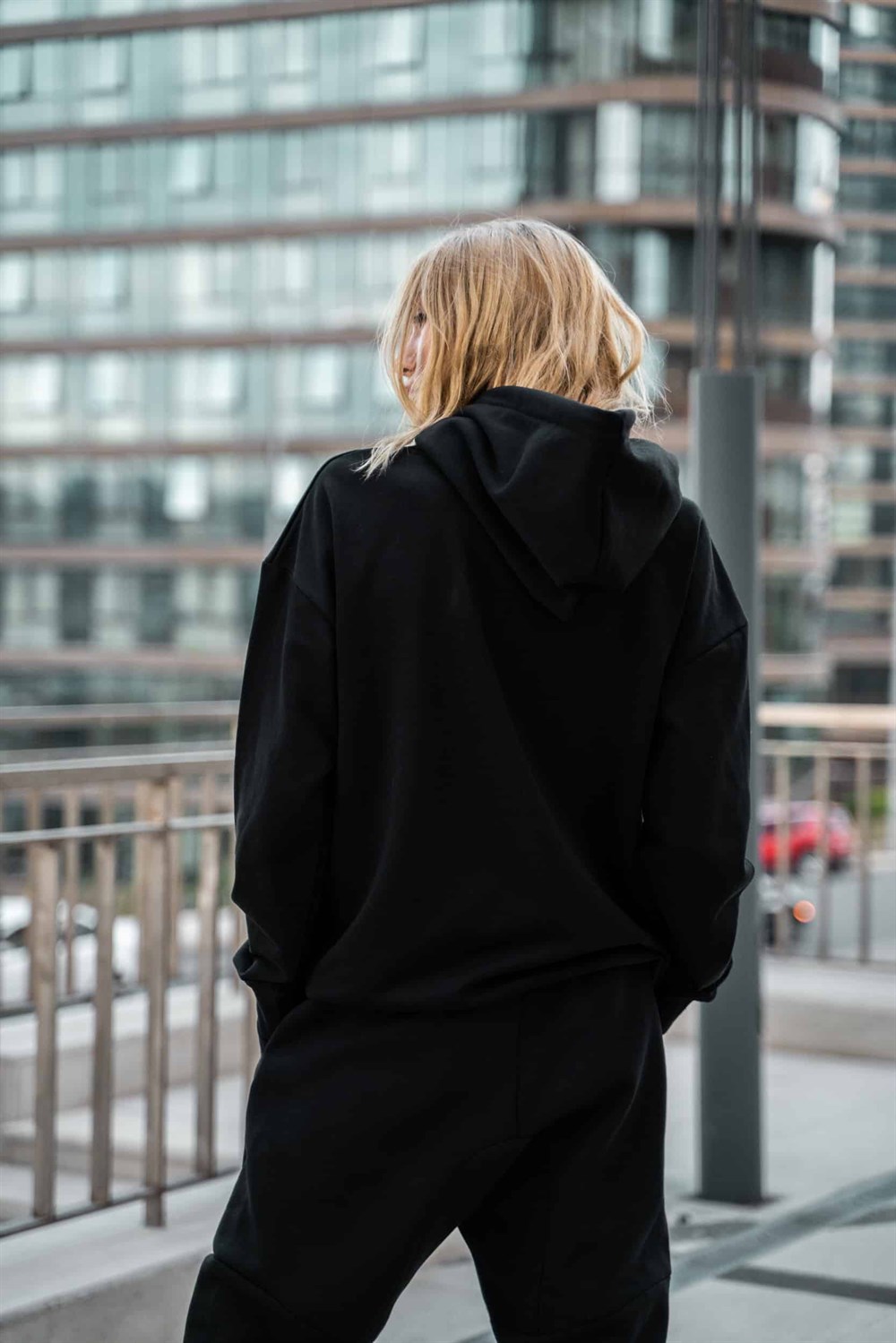 Kadın High Oversize Siyah Hoodie