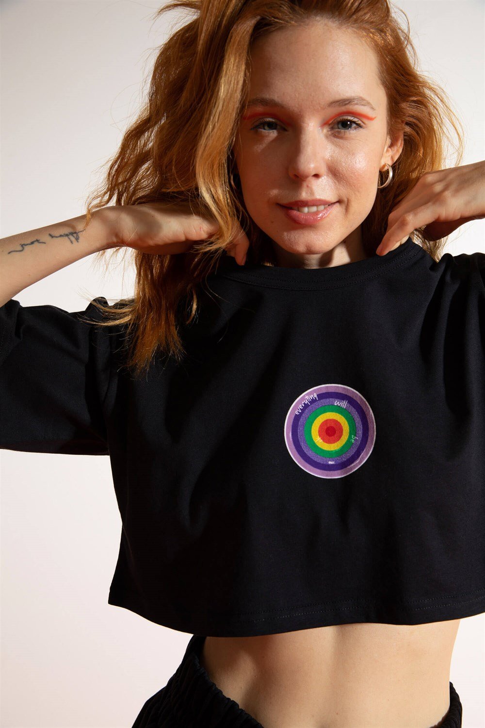 Kadın Kısa EWBO Siyah T-Shirt