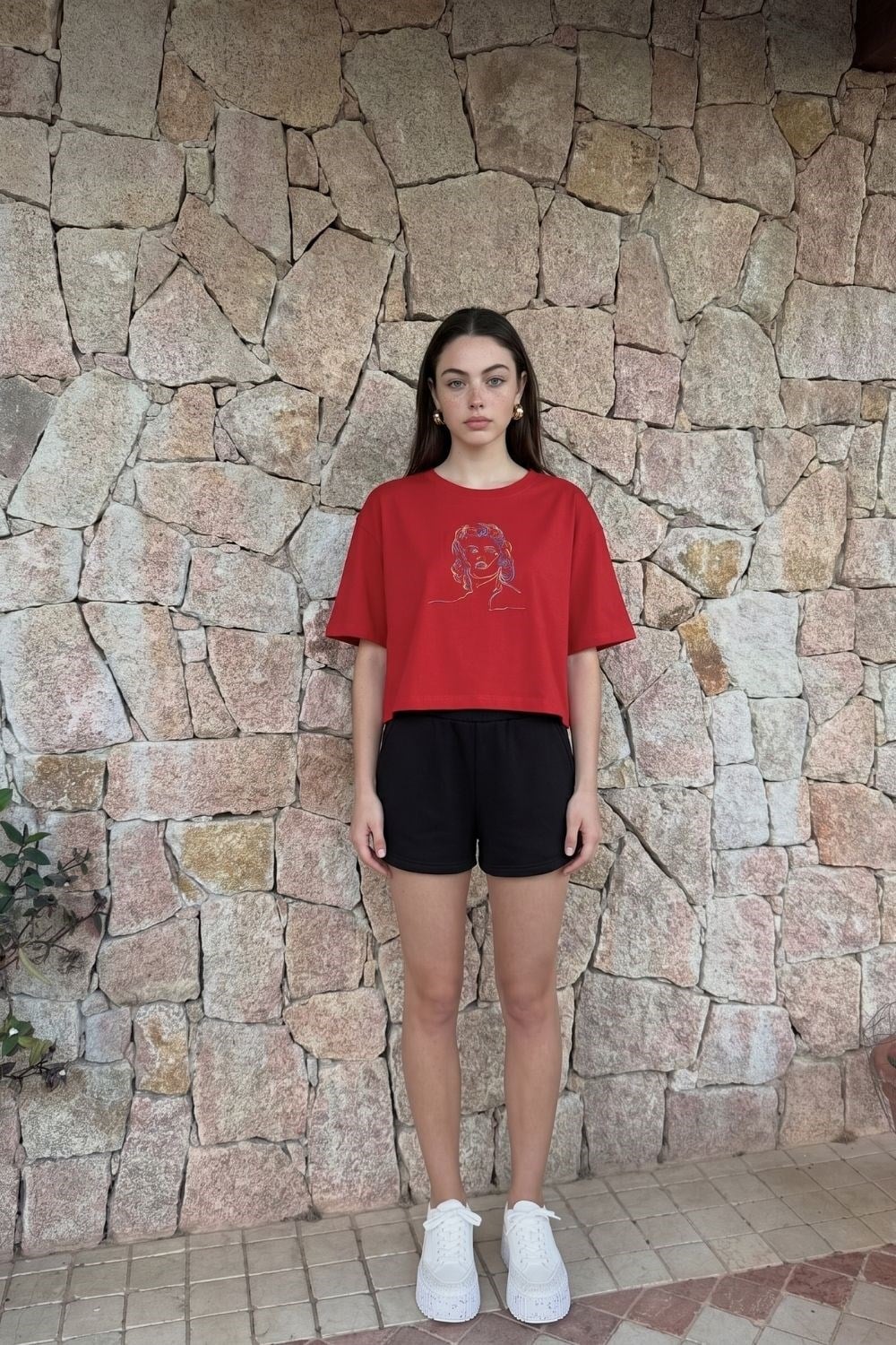Kadın Kısa M.M. Kırmızı T-Shirt