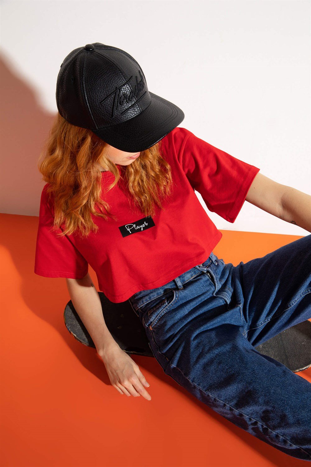 Kadın Kısa Player Kırmızı T-Shirt