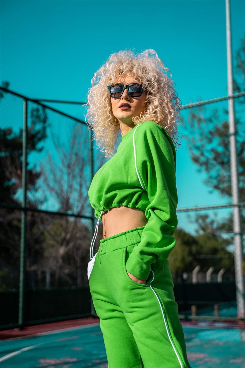 Kadın Kısa Yeşil Sweatshirt