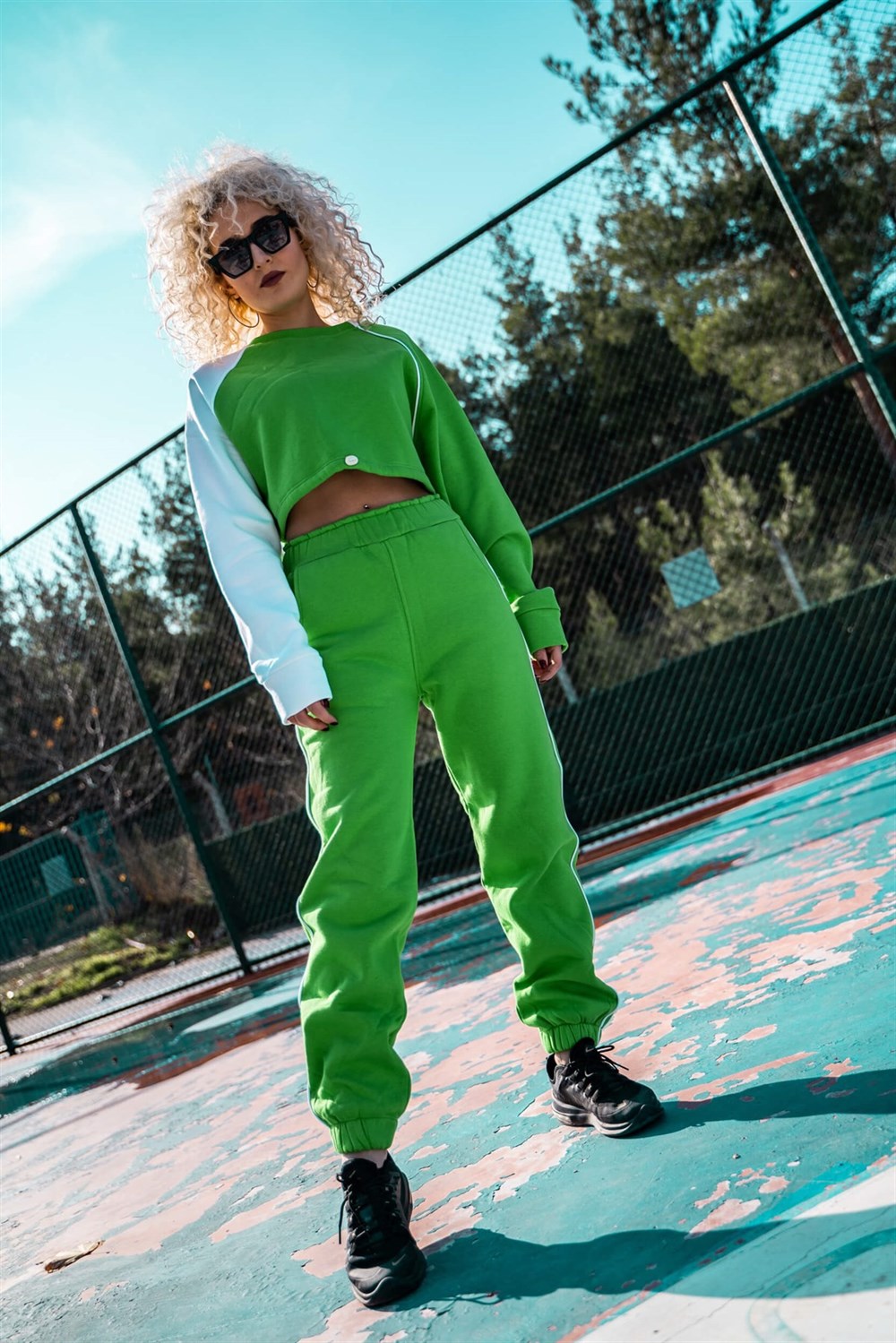 Kadın Kısa Yeşil Sweatshirt
