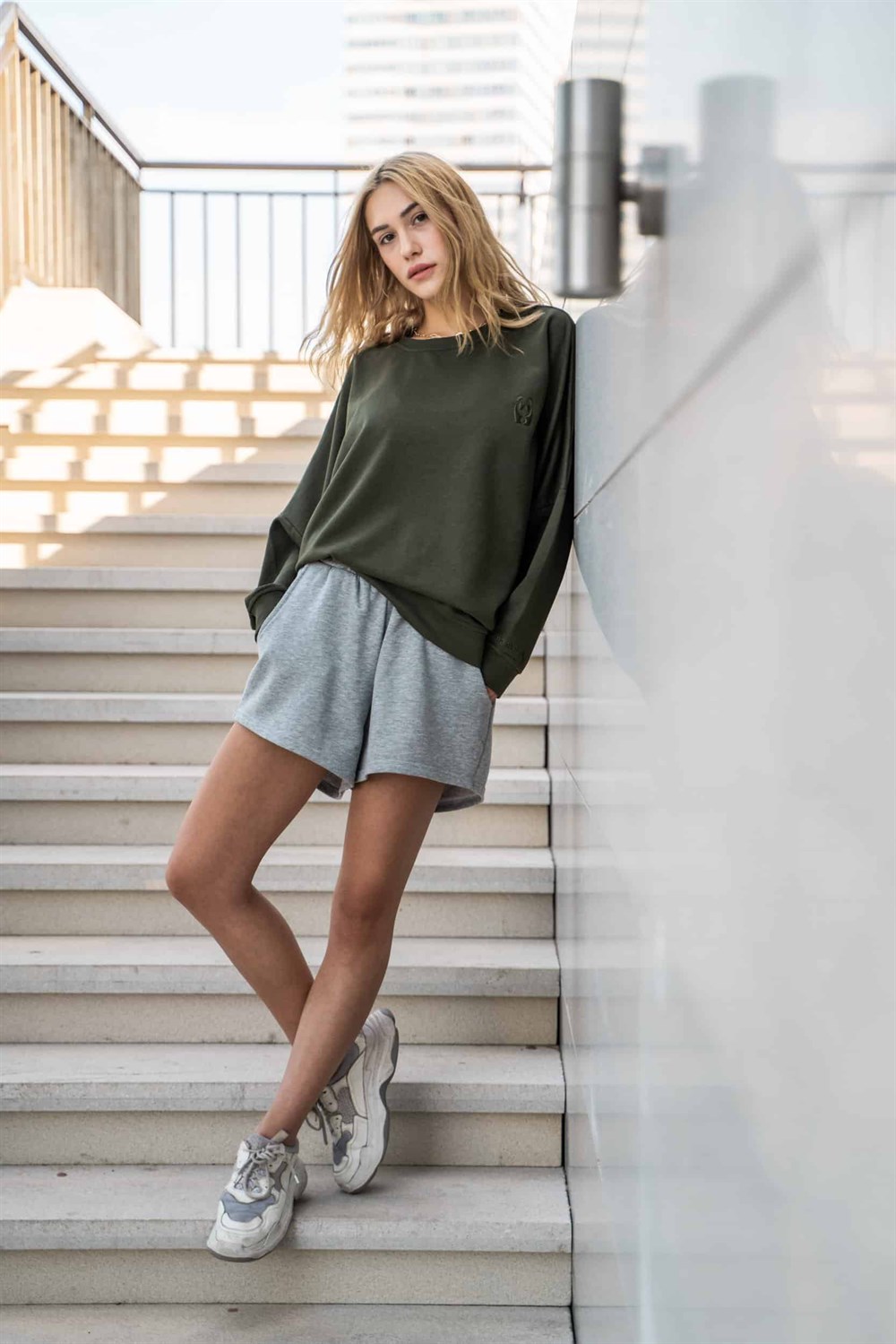 Kadın Oversize Haki Sweatshirt