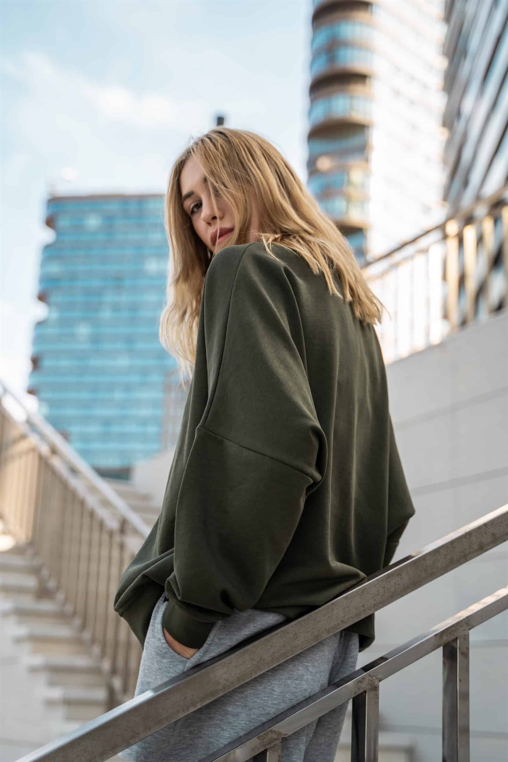 Kadın Oversize Haki Sweatshirt