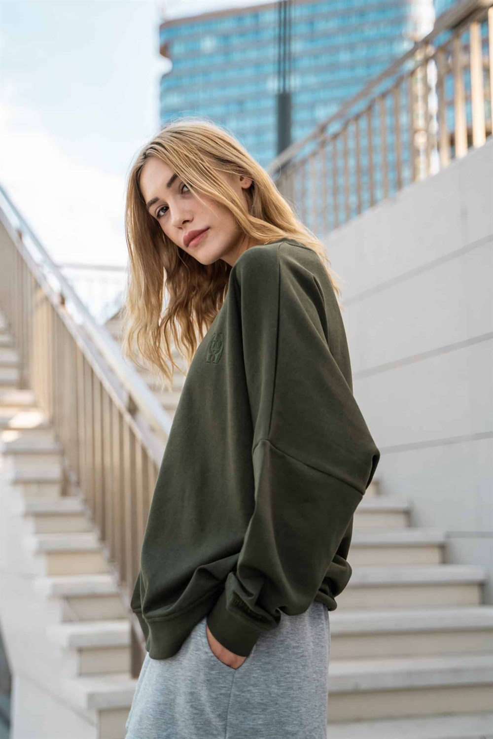 Kadın Oversize Haki Sweatshirt
