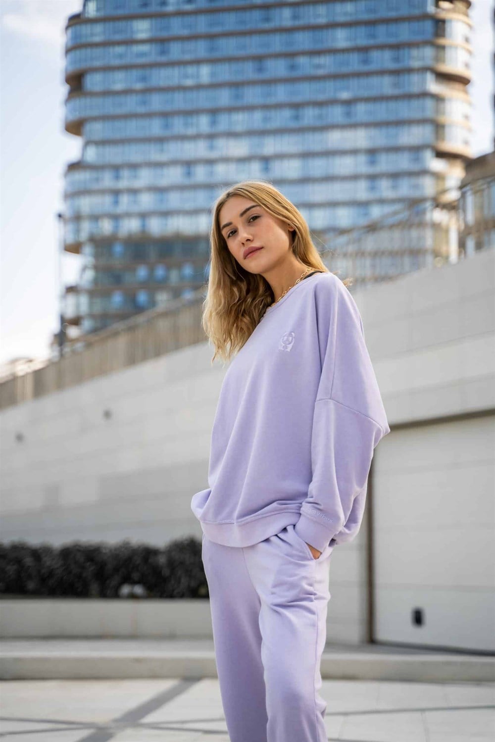 Kadın Oversize Lila Sweatshirt