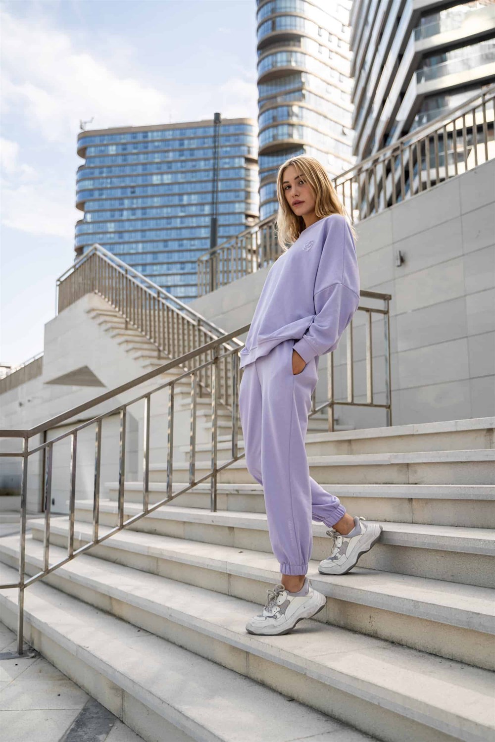 Kadın Oversize Lila Sweatshirt