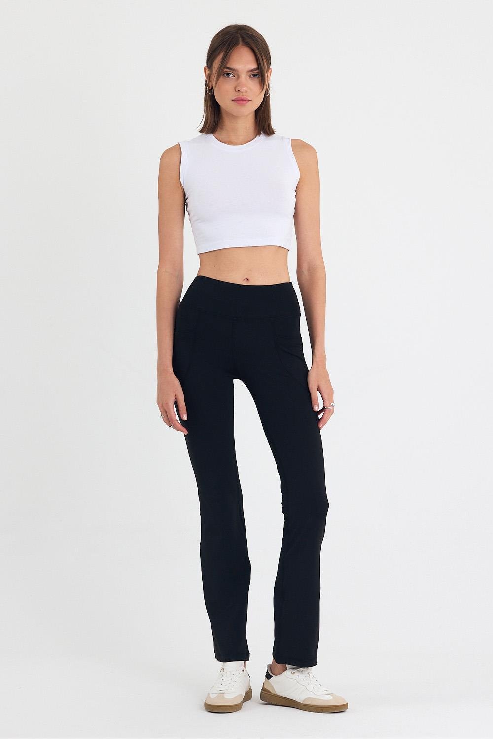 Kadın Siyah Bol Paça Tayt