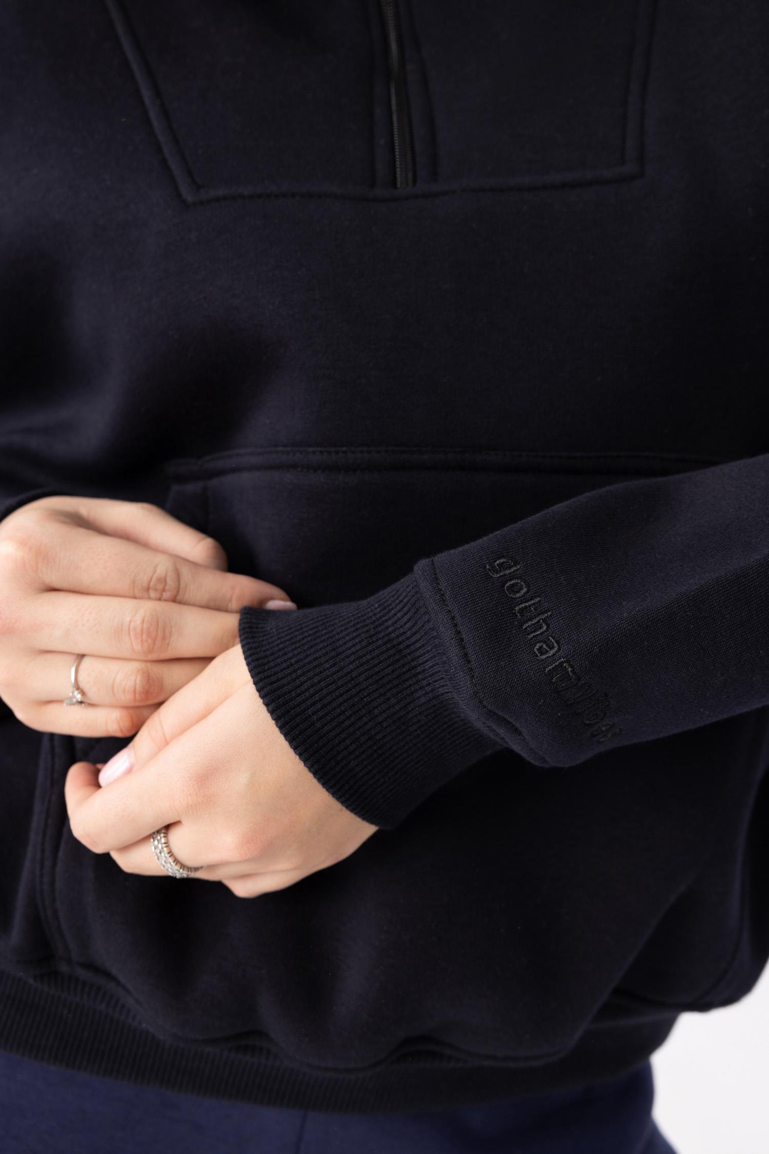 Kadın Siyah Fermuarlı Oversize Sweatshirt