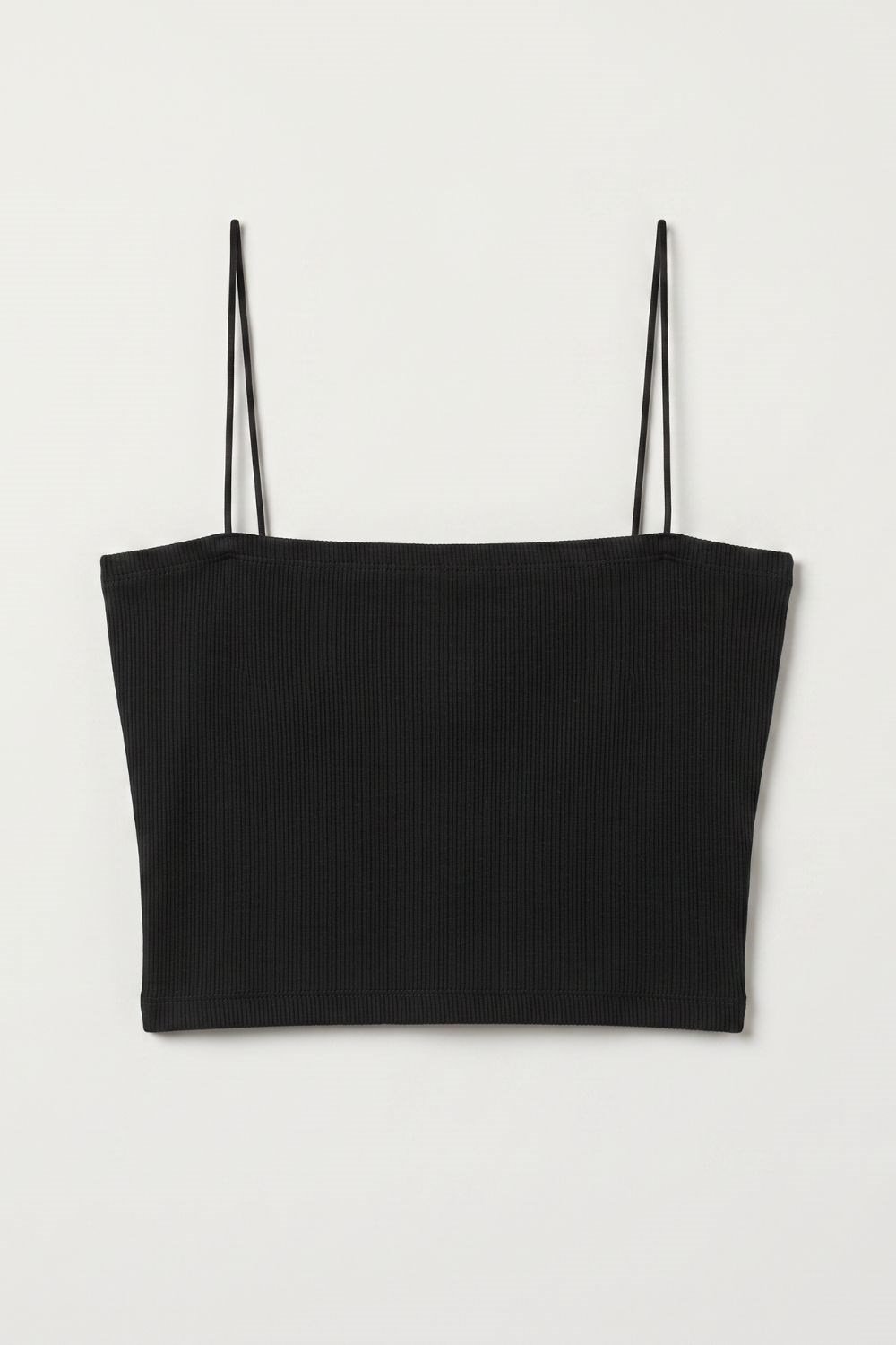 Kadın Siyah Fitilli İp Askılı Crop Top
