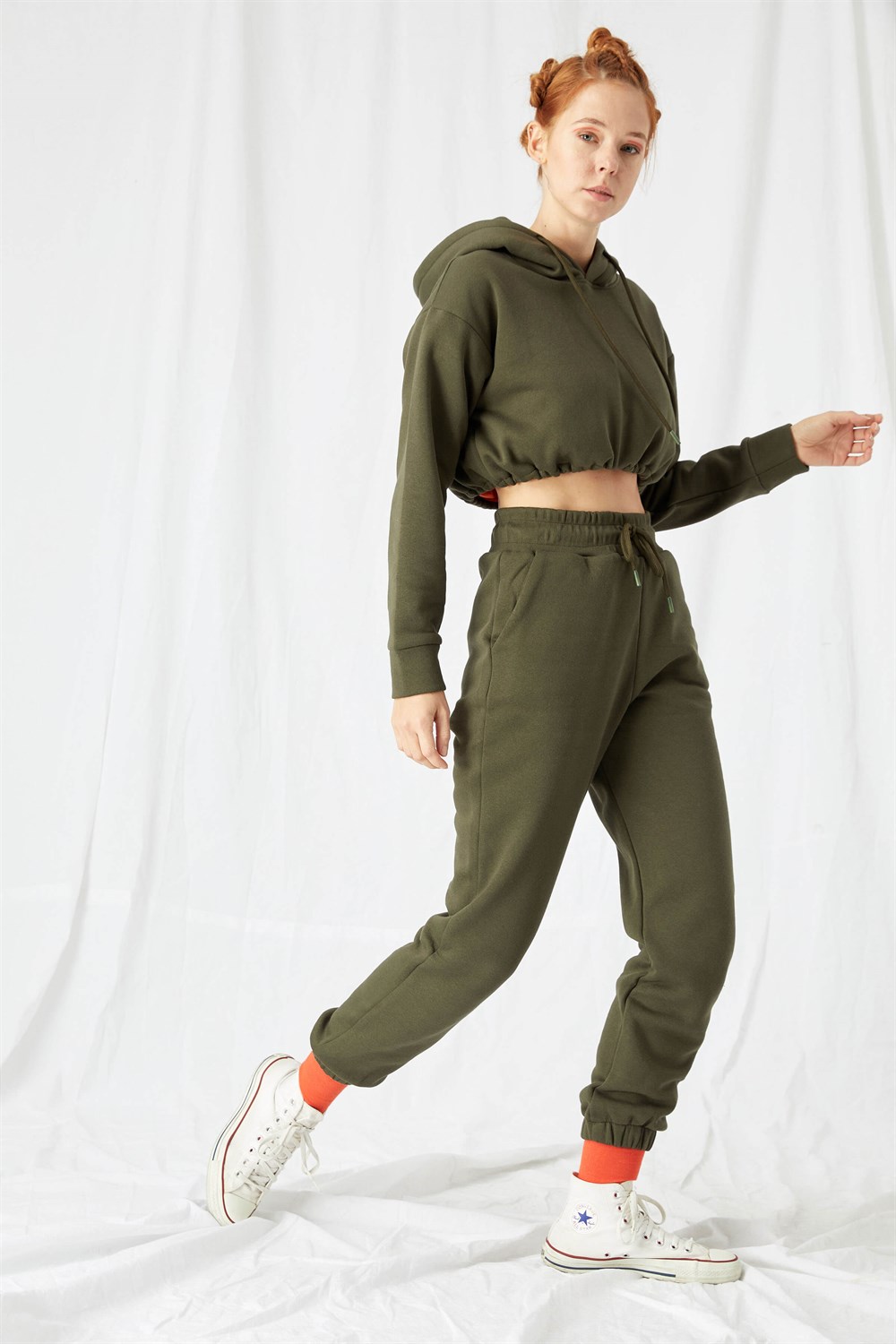 Kadın Stay Haki Kısa Sweatshirt