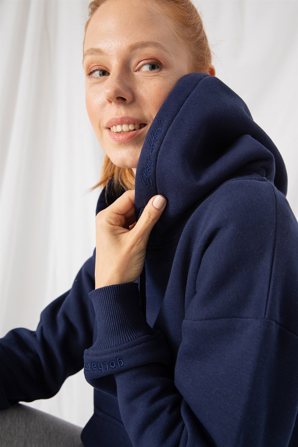 Kadın Stay Oversize Lacivert Hoodie Sweatshirt