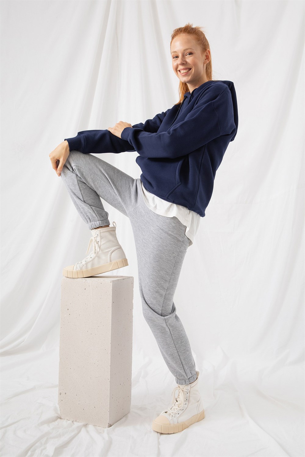 Kadın Stay Oversize Lacivert Hoodie Sweatshirt