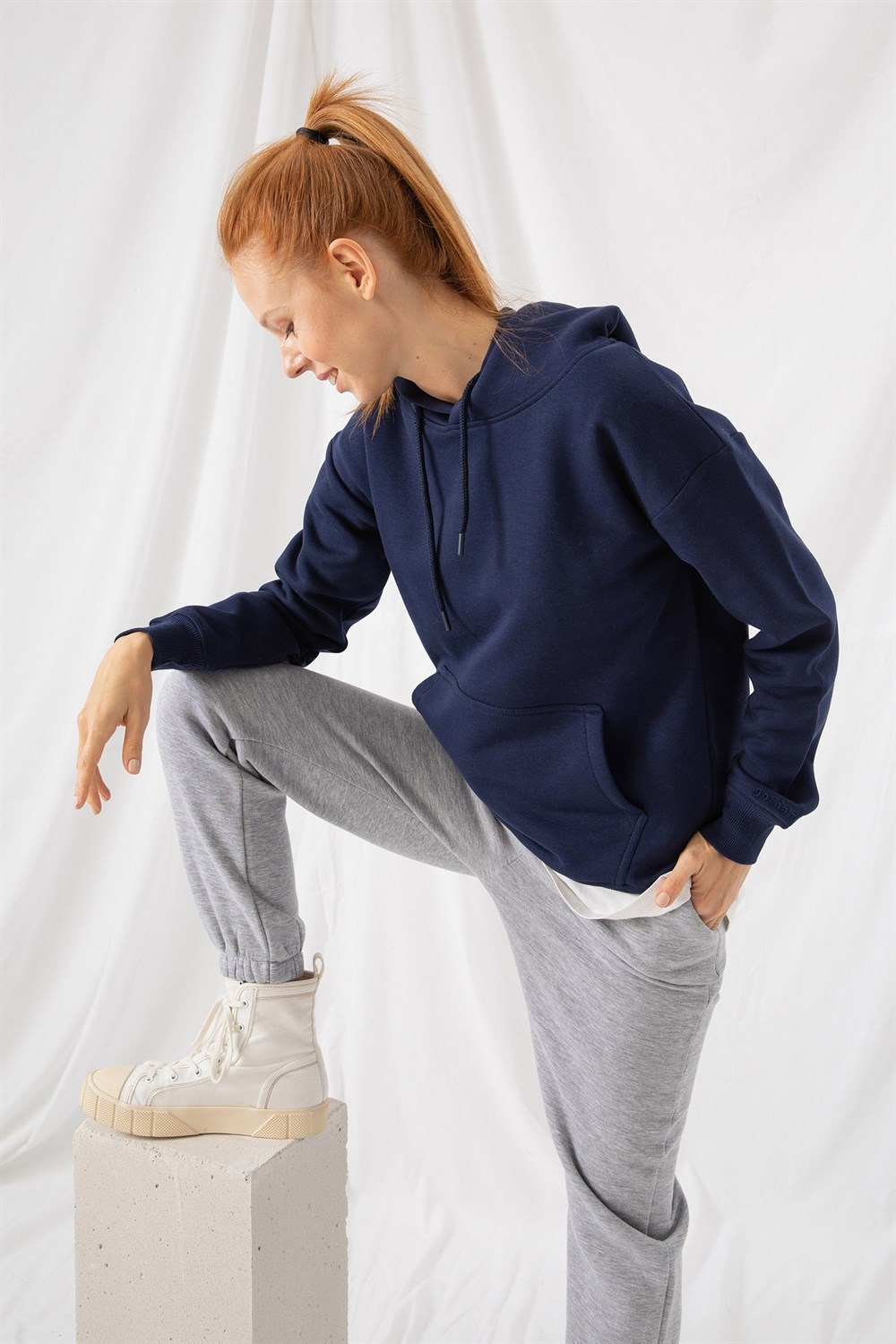 Kadın Stay Oversize Lacivert Hoodie Sweatshirt
