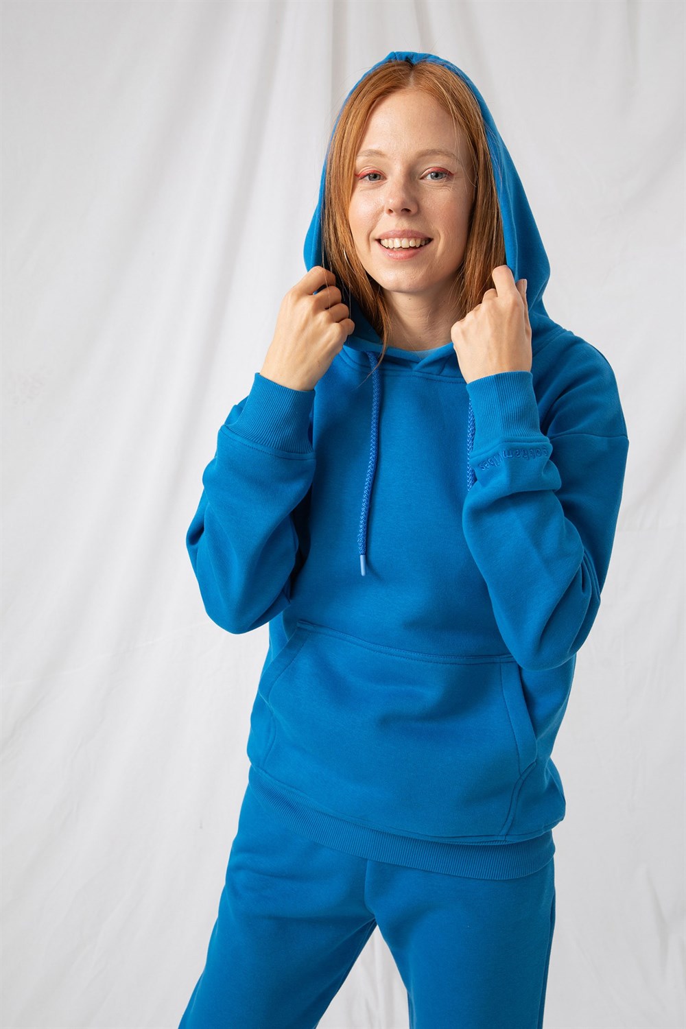 Kadın Stay Oversize Mavi Hoodie Sweatshirt