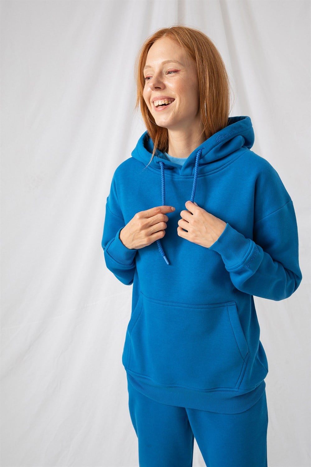 Kadın Stay Oversize Mavi Hoodie Sweatshirt