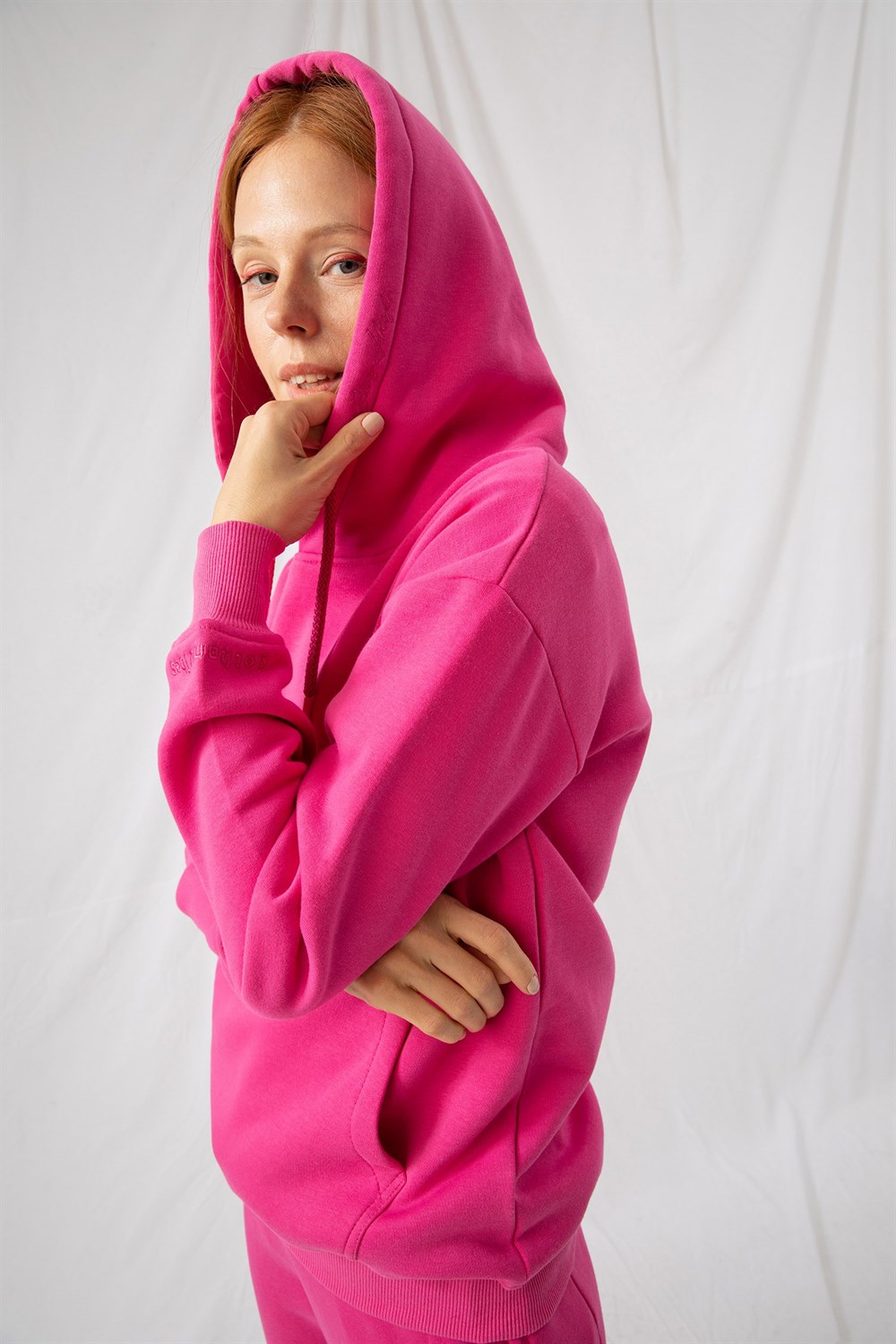 Kadın Stay Oversize Pembe Hoodie Sweatshirt