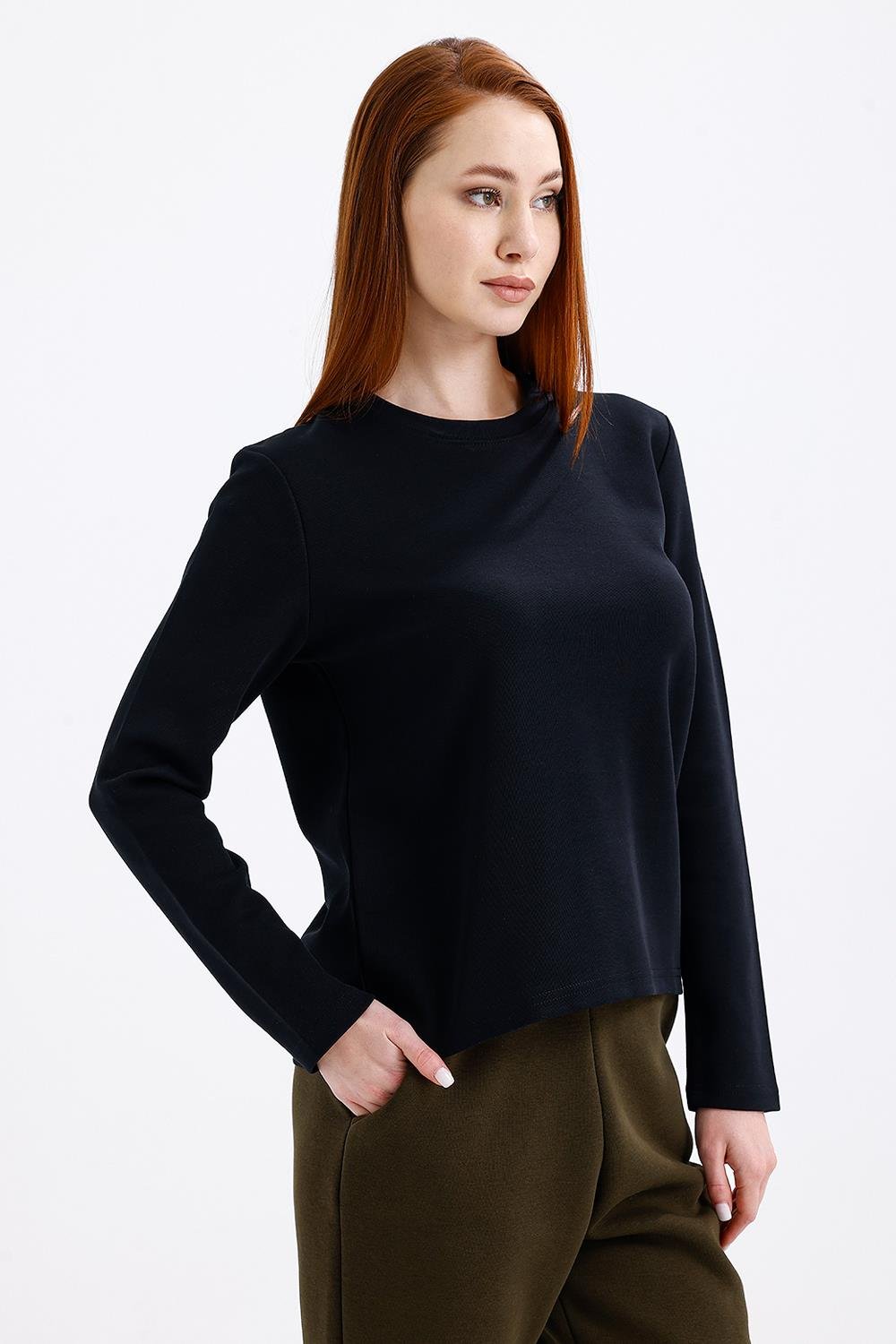 Kadın Uzun Kollu Basic Siyah T-Shirt